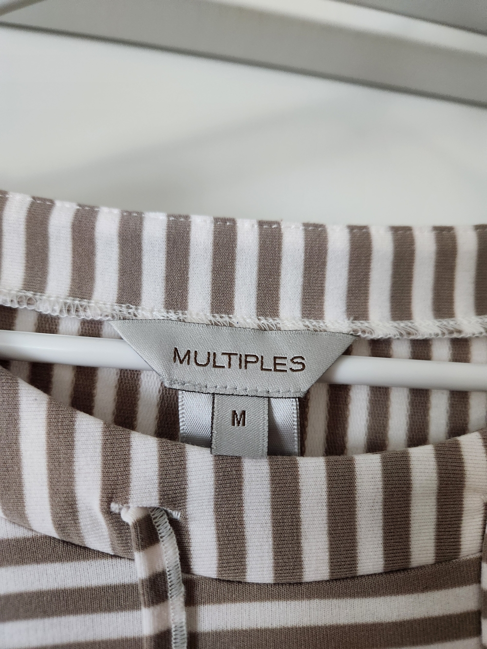 Multiples Taupe and White Striped Pullover Tunic with Pocket, Size Medium, - Picture 4 of 5